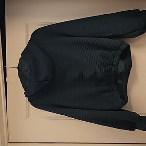 Dark Green Waffle Print Crop Sweatshirt